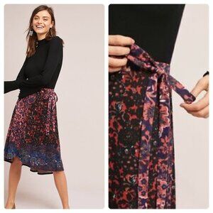 Anthropologie Maeve Floral Knit Wrap Midi Skirt Size S EUC